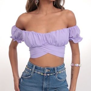 Lucy in the Sky Mariana Lavender Ruched Wrap Top